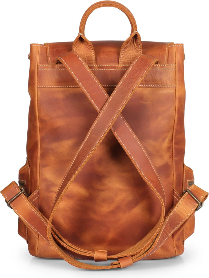 MegaGear Valley Echter Leder Rucksack Kamel, Kamel