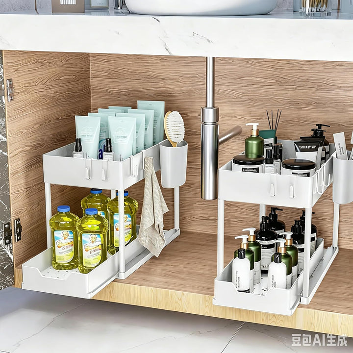 Puricon 2 Set Unter Waschbecken Regal, 2 Etagen Standregal Küche Arbeitsplatte Regal Organizer, Mehr