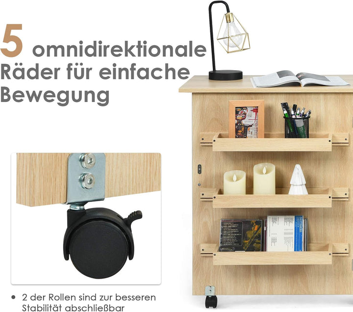 COSTWAY 2 in 1 Nähschrank & Schreibtisch klappbar, Nähtisch aus Holz mit 3 Einlegeböden für Spulen &
