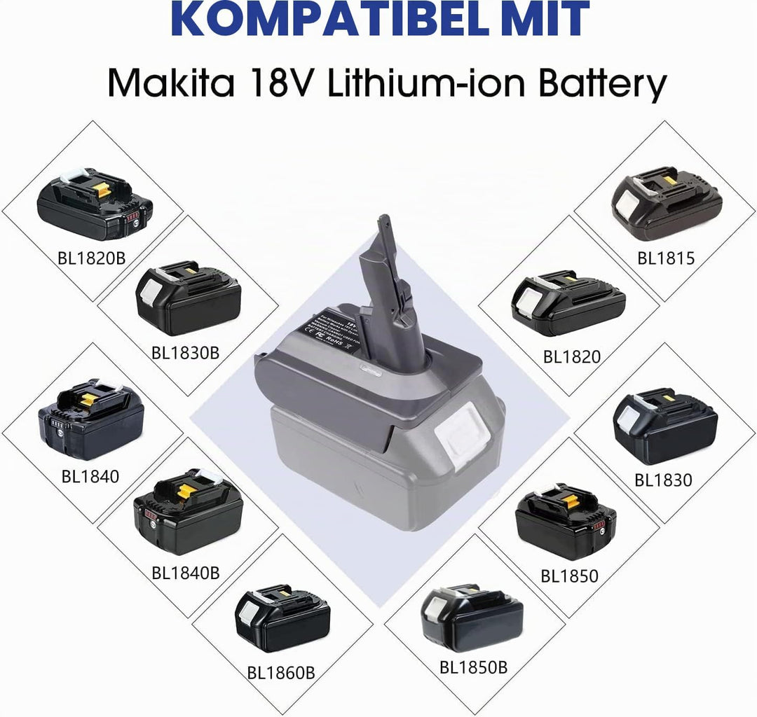 【Upgraded】 2-in-1 V7/8 Akku-Adapter für Makita 18V Akku konvertieren zu für Dyson V7/8 Handstaubsaug