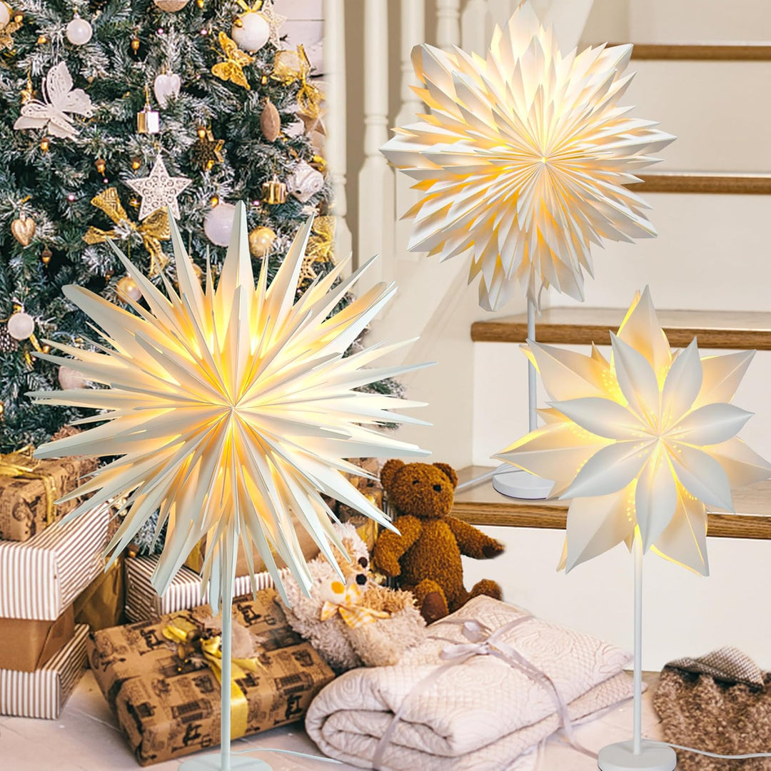 EANLOLY 45cm Stehender Weihnachtsstern Beleuchtet - LED Papierstern Weihnachten Tischlampe für Weihn