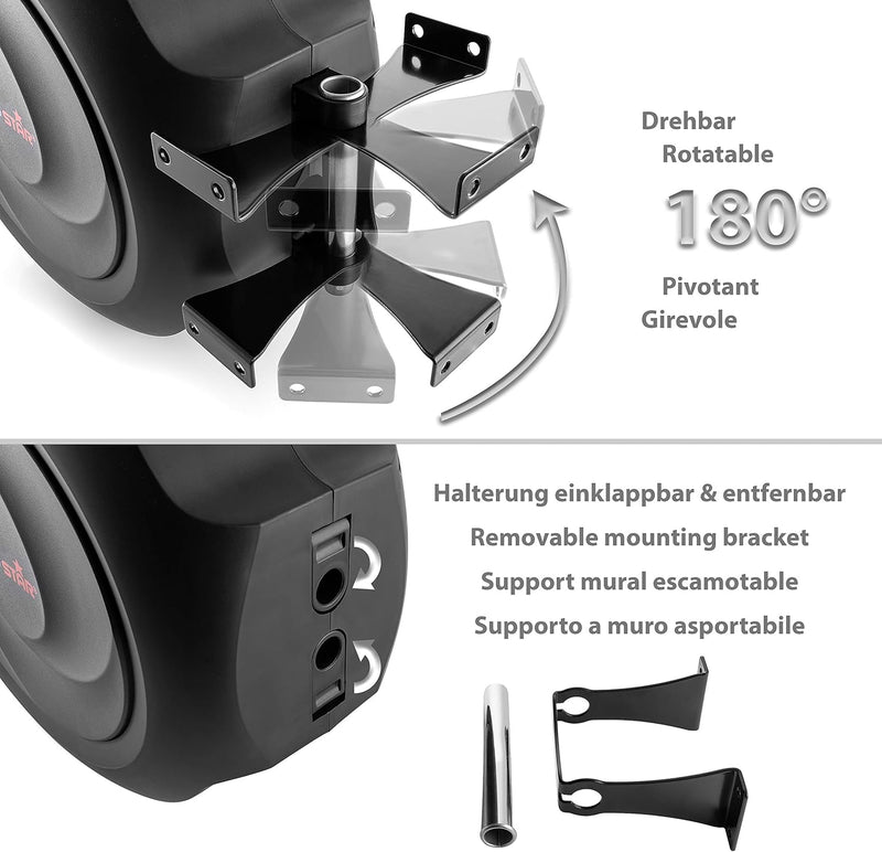 Poppstar Druckluftschlauchtrommel (20m+2m, Durchmesser 3/8" (9,5x15mm)) Schnellkupplung 1/4" BSPT, S