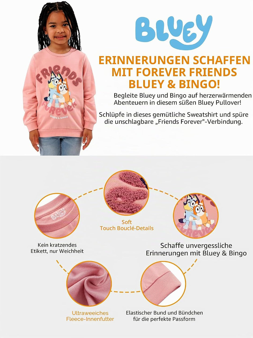 BlueY Sweater | Mädchen Pullover | Bingo Sweatshirt Kinder 128 Rosa, 128 Rosa