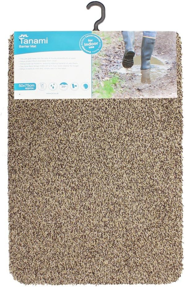 JVL Tanami Fussmatte, maschinenwaschbar, Baumwolle/Polyester/Gummi/Mikrofaser, beige, 50 x 75 cm Bei