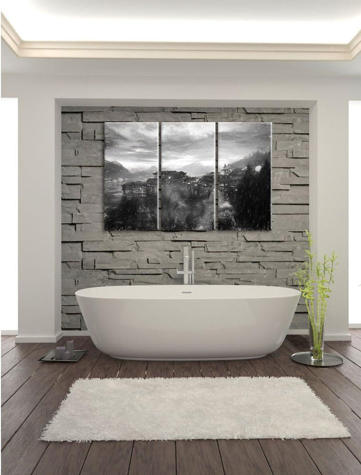 Pixxprint Gigantisches Dorf in China als Leinwandbild/Grösse: 3 Teilig (120x80) cm/Wandbild/Kunstdru