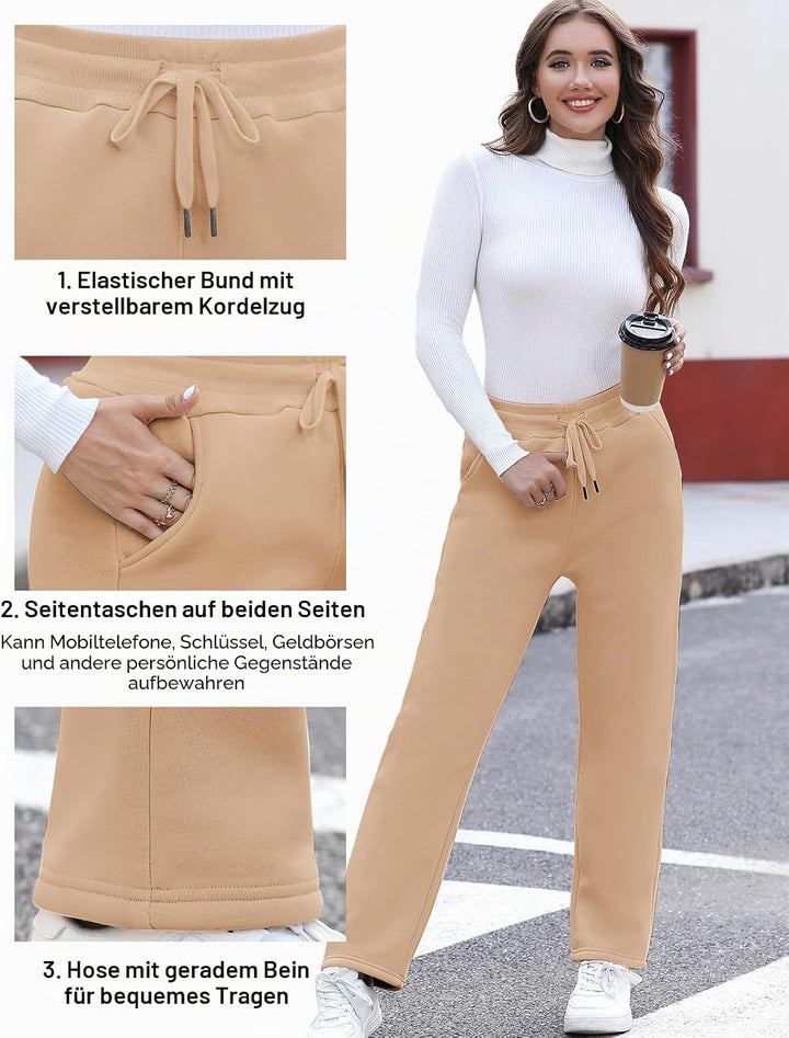 Damen Warme Jogginghose Thermo Fleece Gefütterte Winter Hosen Lamm Plüsch Kordelzug Sweathose mit Ta