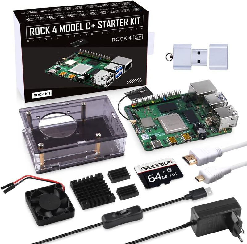 GeeekPi Rock Pi 4 Model C Plus Starter Kit mit Rock 4C+ 4GB Single Board Computer Rockchip RK3399-T