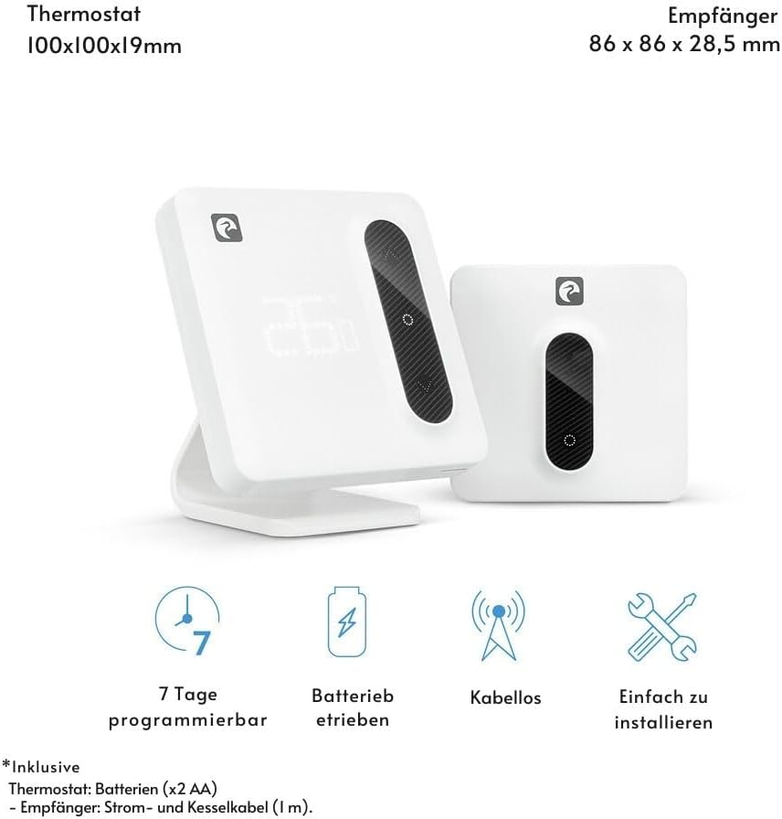 Garza Smart WiFi-Thermostat für Kessel und kabellose Heizung, kompatibel mit Alexa/Google, programmi