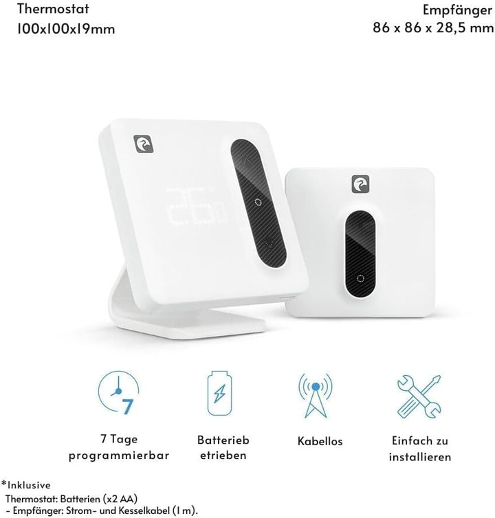 Garza Smart WiFi-Thermostat für Kessel und kabellose Heizung, kompatibel mit Alexa/Google, programmi