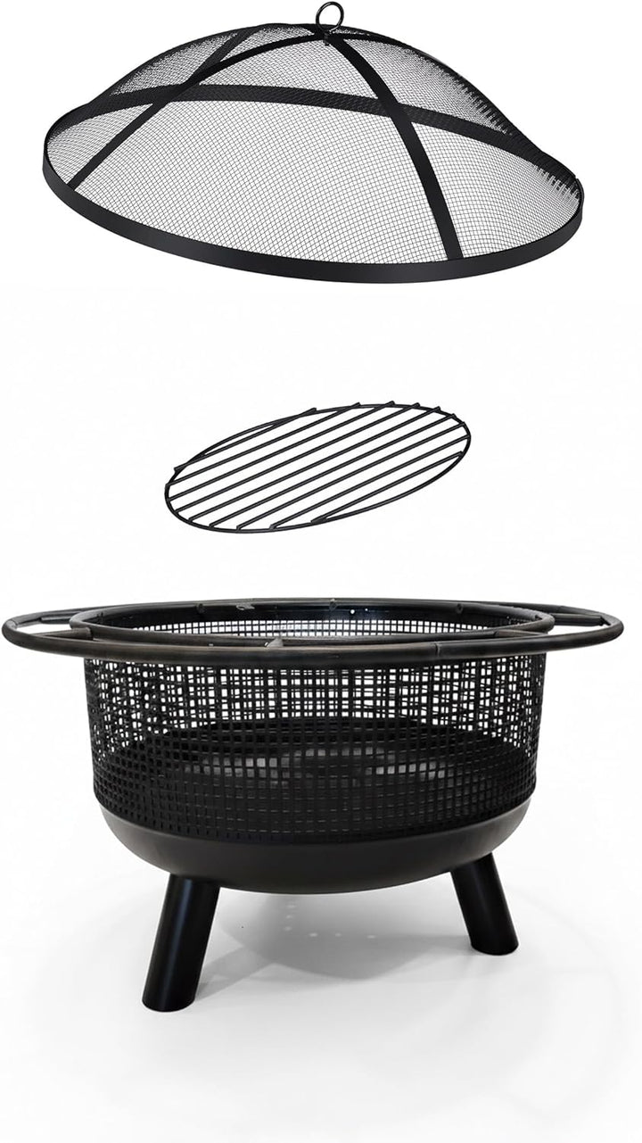 Relaxdays Feuerschale mit Funkenschutz, HD: 52x60 cm, Schürhaken, Garten & Terrasse, Outdoor Feuerst