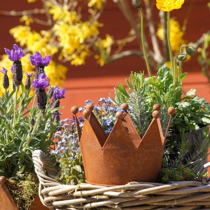 UNUS Garden Kronen Rost 3er Set Ø 17cm, Gartendeko Rostoptik, Edelrostrost Deko für Garten, Terrasse