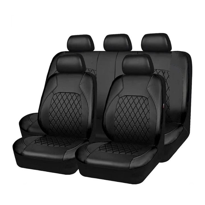 Shkalacar 9 Stück Autositzbezug PU-Leder, Universal sitzschutz Full Set, Autoinnenausstattung Schwar