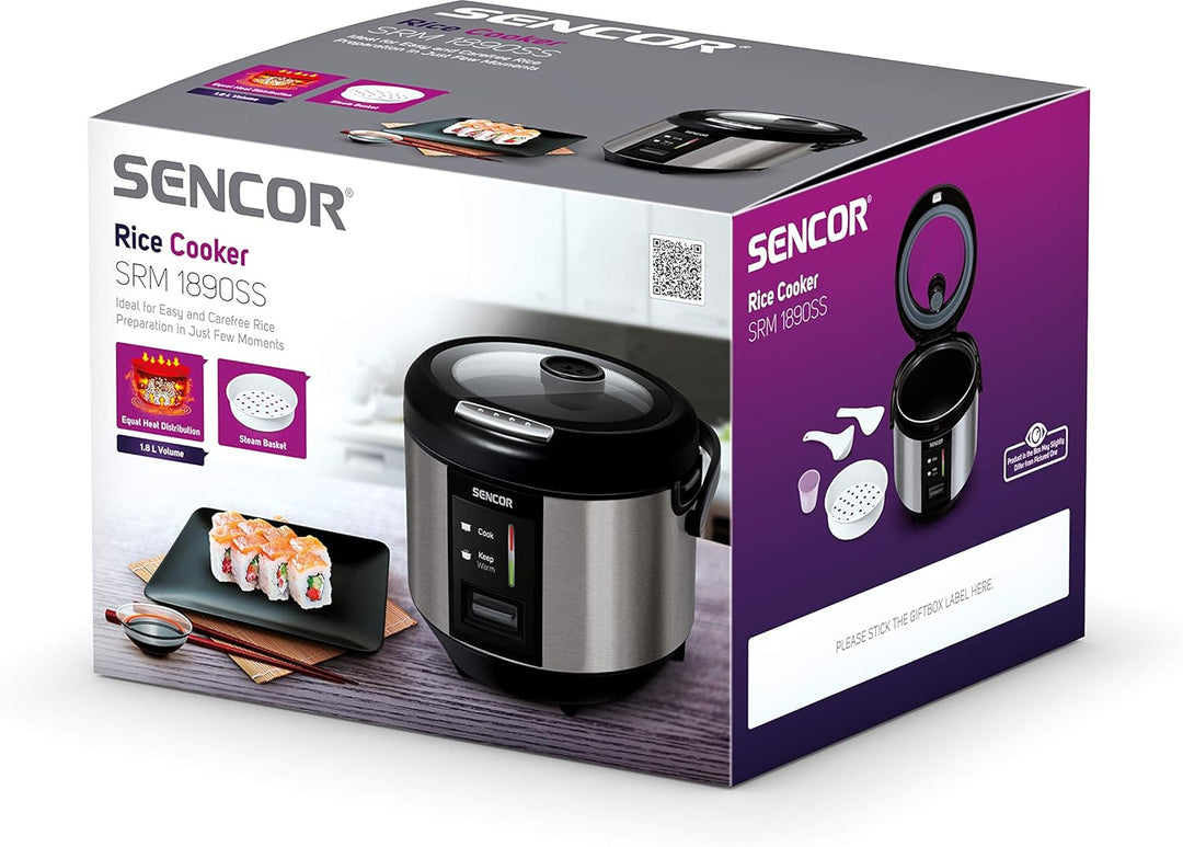 SENCOR SRM 1890SS Reiskocher, Topf zum Kochen von Reis Schwarz, Schwarz