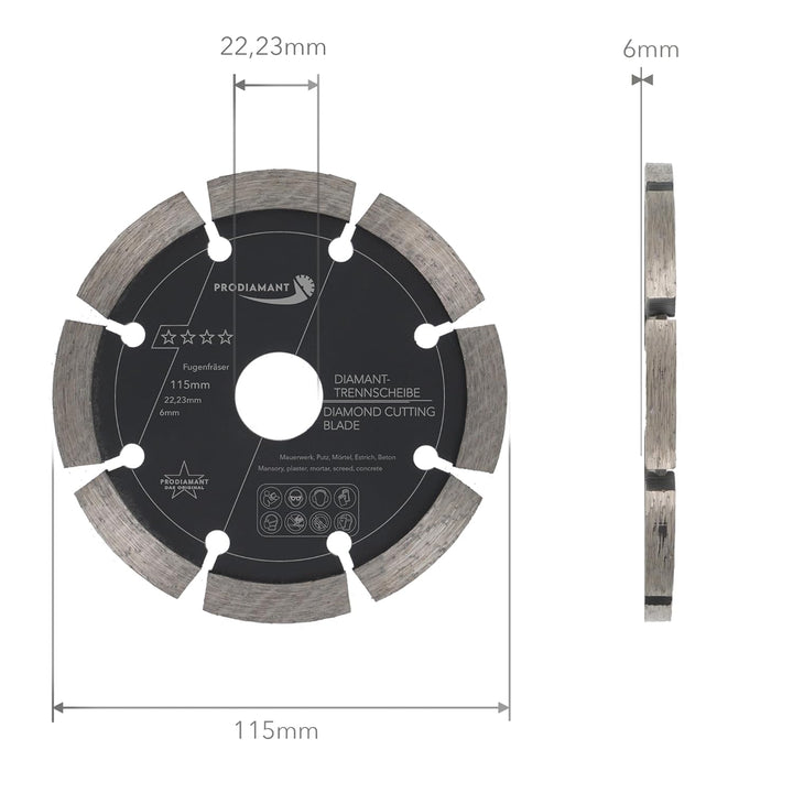 PRODIAMANT Fugenfräser ø 115 mm Breite 6mm für Mörtel Beton Mauerwerk und Putz 10mm Diamantsegment P