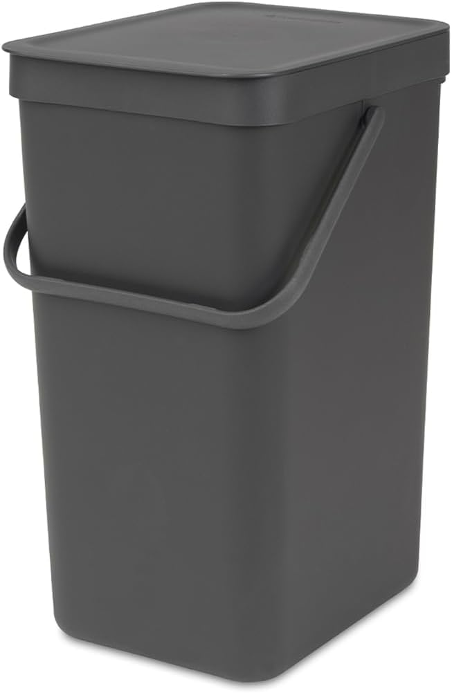 Brabantia Sort & Go Einbaubehälter, Plastik, Dunkelgrau, 16L Grey 16 Liter Mülleimer, Grey 16 Liter
