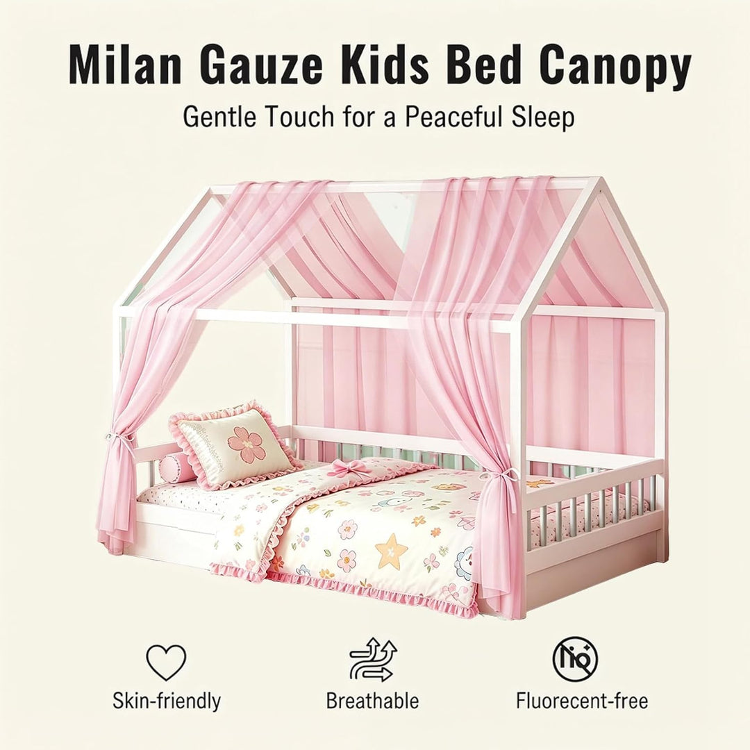 MeYuxg Hausbett Himmel Set, 2 Stück Betthimmel Hausbett für Hausbett Deko, 150x350CM Bio-Baumwolle H