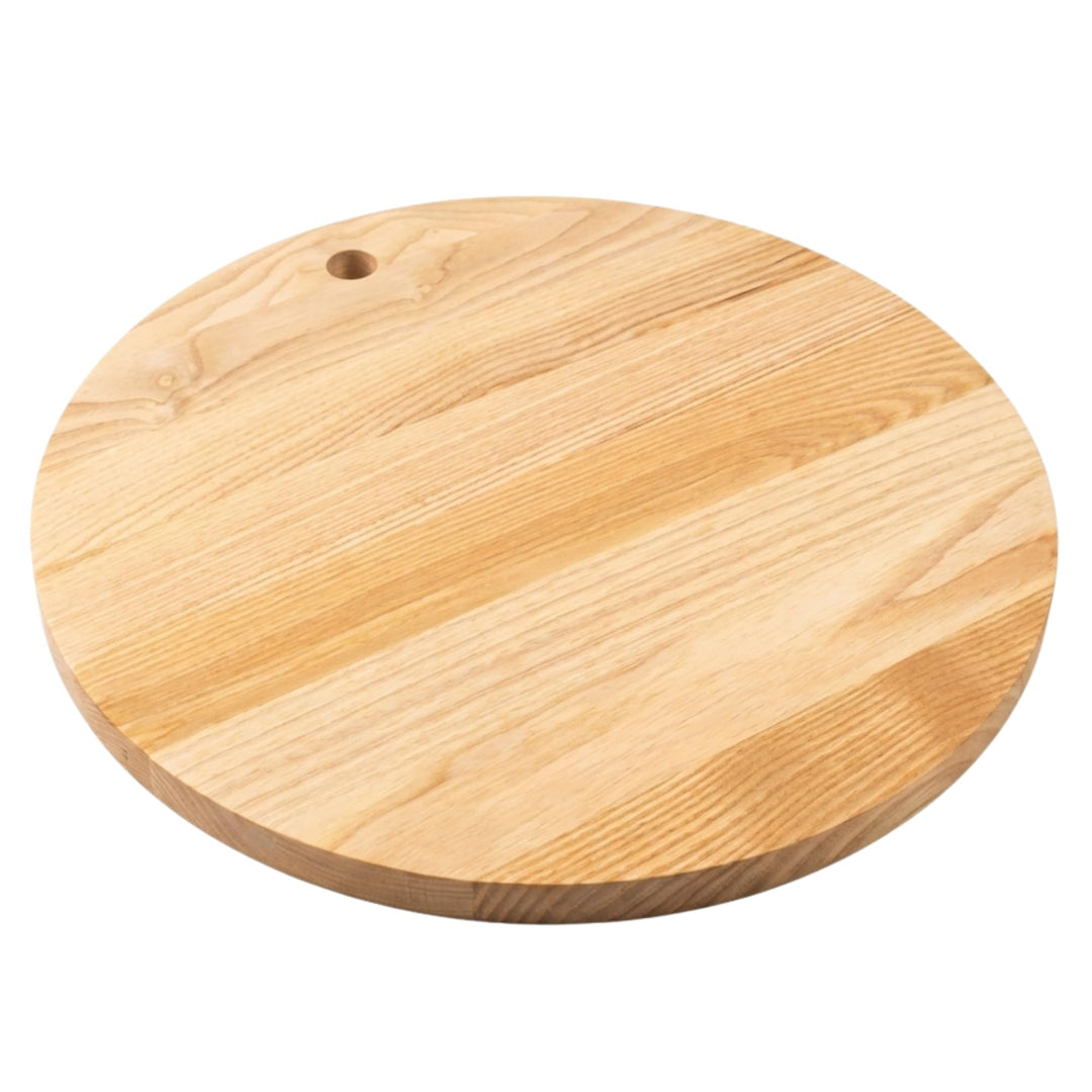 INNOVAHOME Pizzabrett 35cm Holz Rund - Massives Servierbrett Esche Geölt - Pizzateller & Käsebrett -
