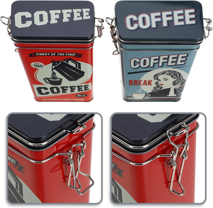 com-four® 4x Vorratsdose aus Metall - Kaffeedose mit verschliessbarem Deckel - Metallbehälter im Ret