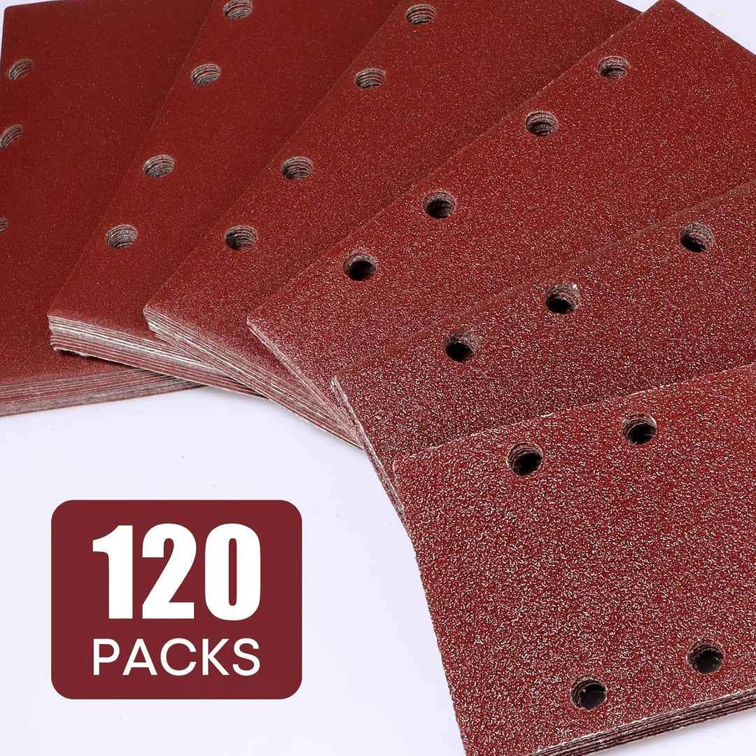SHALL-120 Schleifblätter, rechteckig, 93 x 185 mm, Schleifpapier, 8 Löcher, Klett-Schleifpads, versc