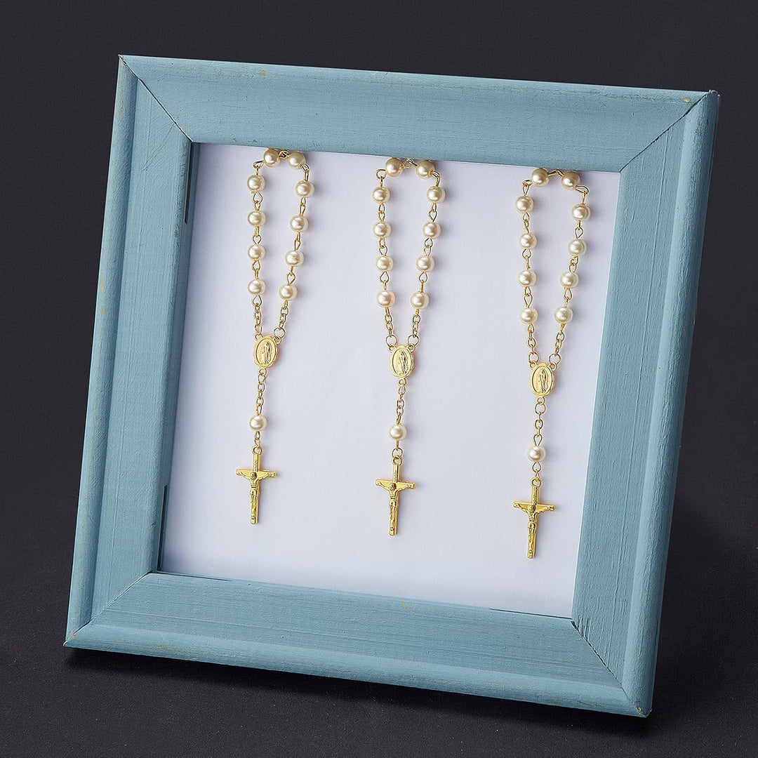 Junkin 30 Stück Taufrosenkranz Rosenkranz aus Acryl Elfenbeinfarbene Mini Fingertauf Rosenkränze Kun