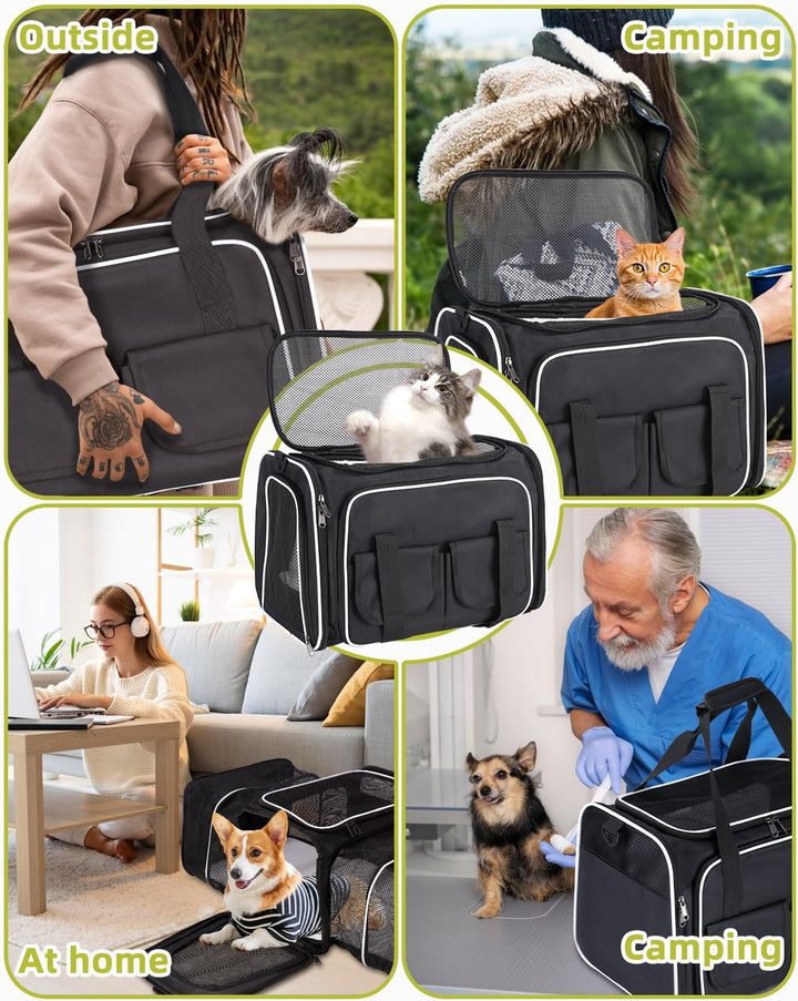 Katzen Transportboxen Faltbar, Katzentransportbox mit Abnehmbarem Plüschkissen, Katzentransporttasch