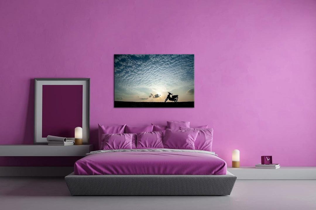 deyoli einsames Motorad Format: 60x40 als Leinwandbild, Motiv fertig gerahmt auf Echtholzrahmen, Hoc