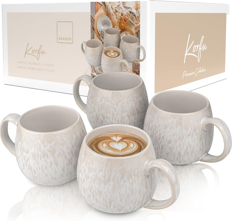 SÄNGER | Tassen Set Korfu 4 tlg, Kaffeetassen 4 Personen, Steingut Tasse Handmade, Teetassen Set Spü