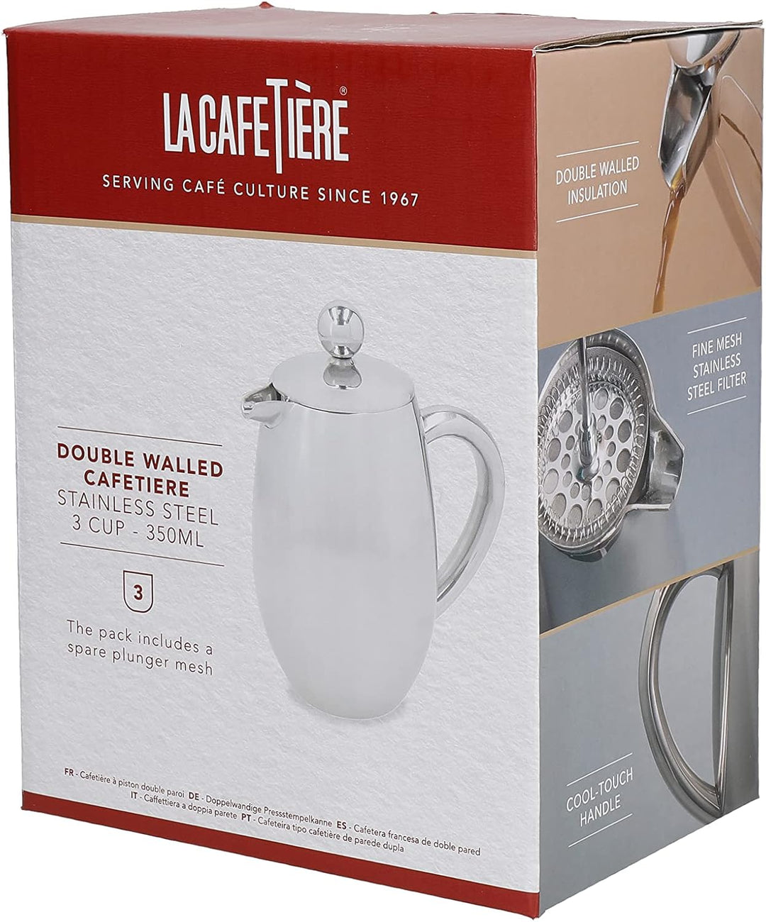 La Cafetière Edelstahl doppelwandige isolierte Cafetière 3 Tassen, Edelstahl, Silber 3 Tassen Cafeti