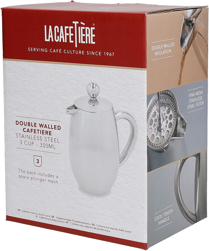La Cafetière Edelstahl doppelwandige isolierte Cafetière 3 Tassen, Edelstahl, Silber 3 Tassen Cafeti