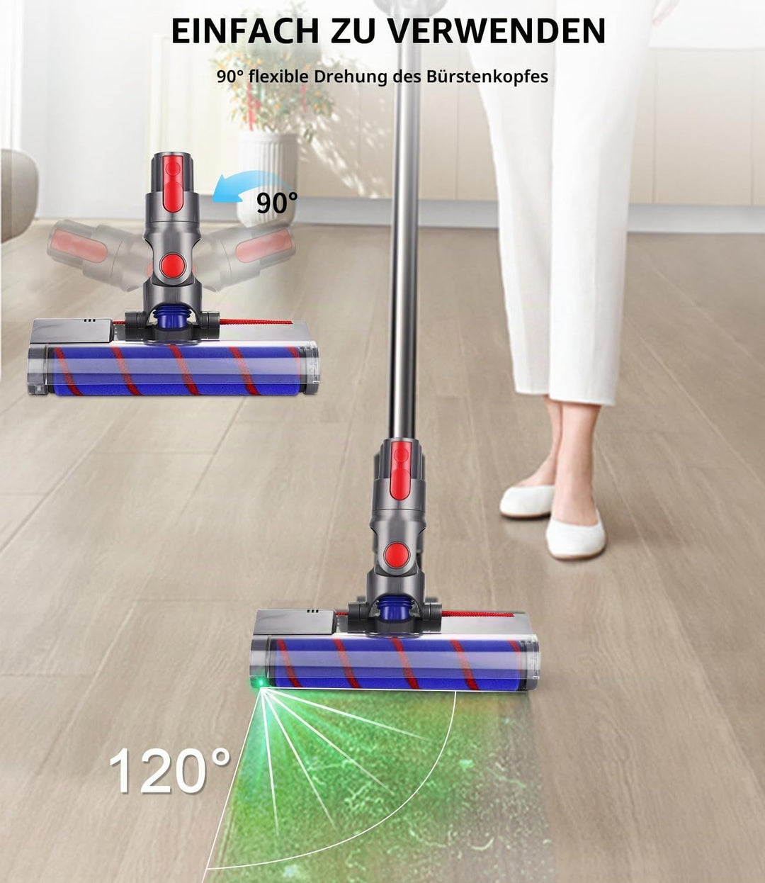 Elektrische Bürste kompatibel für Dyson V7, V8, V10, V11, V15, Zubehör Bodenbürste mit Direktantrieb