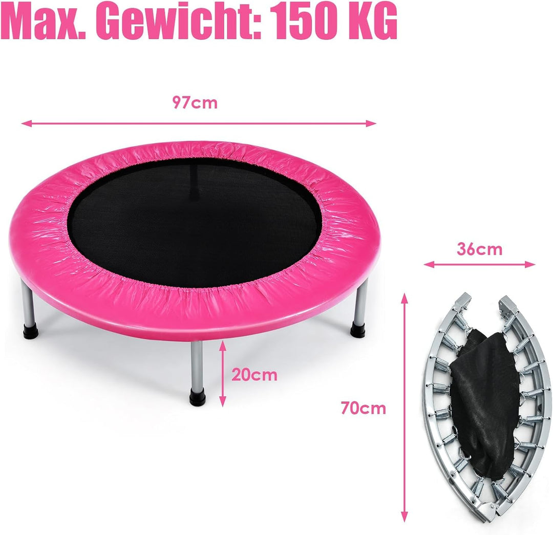 GOPLUS Trampolin Indoor, Ø97cm Fitnesstrampolin bis 150 kg belastbar, Kindertrampolin klappbar mit r