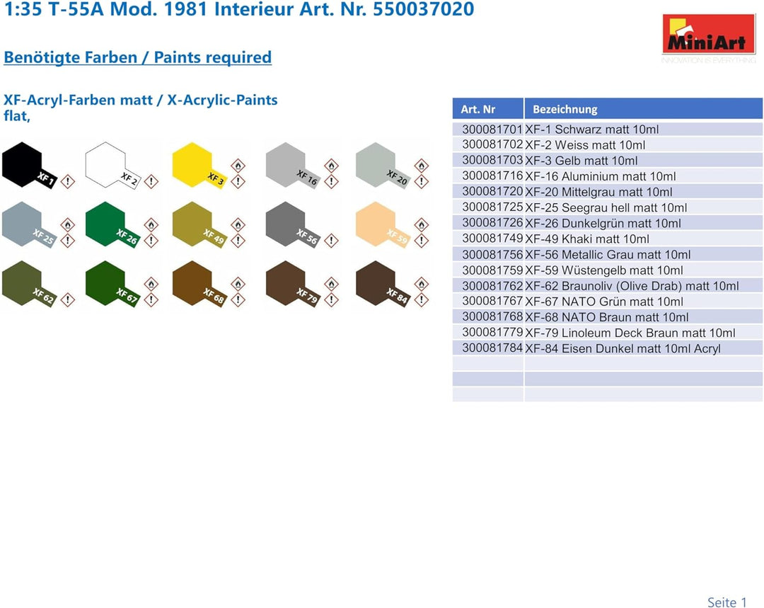 Mini Art 37020 1:35 T-55A Mod. 1981 Interieur-originalgetreue Nachbildung, Modellbau, Plastik Bausat