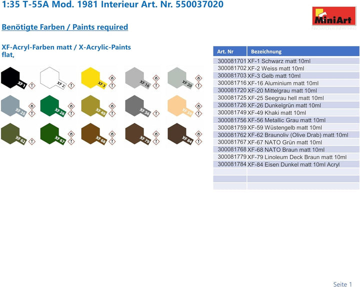 Mini Art 37020 1:35 T-55A Mod. 1981 Interieur-originalgetreue Nachbildung, Modellbau, Plastik Bausat