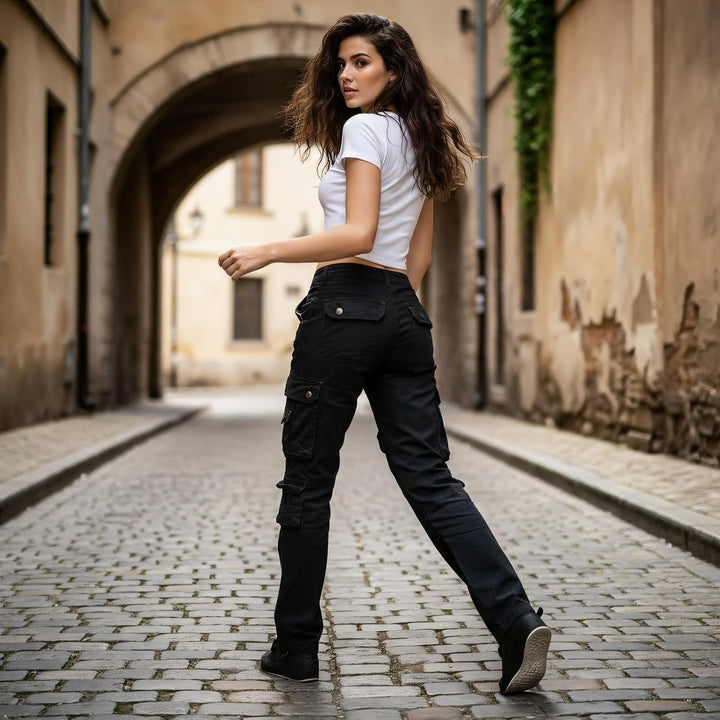 Aeslech Cargo Trousers Women, Women's Work Combat Trousers, Straight Leg Pants with Pockets for Ladi