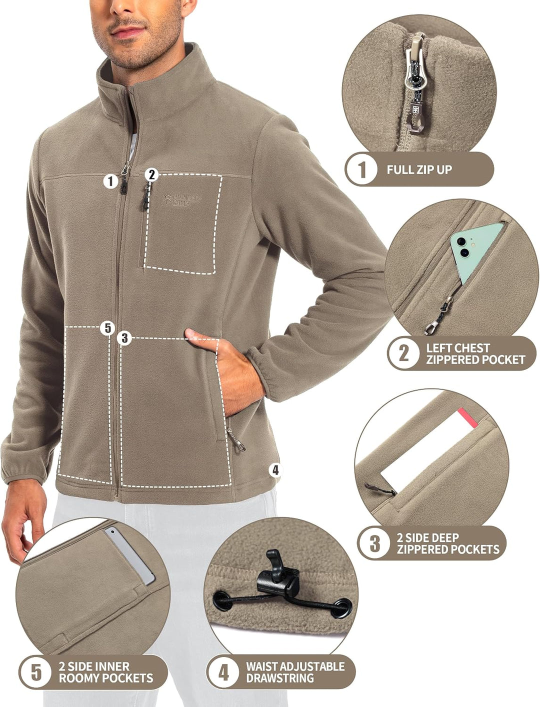 Pioneer Camp Herren Fleecejacke Full Zip Outdoor Polar Leicht Winddicht Jacke mit Reissverschluss XL
