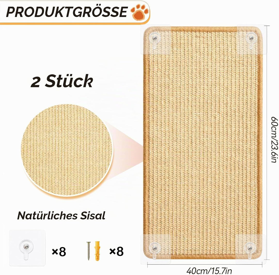 Kratzmatte Katze 40 * 60cm, 2 Stück Sisal Kratzbrett Wand, Kratzwand für Katzen, Kratzbretter, Kratz
