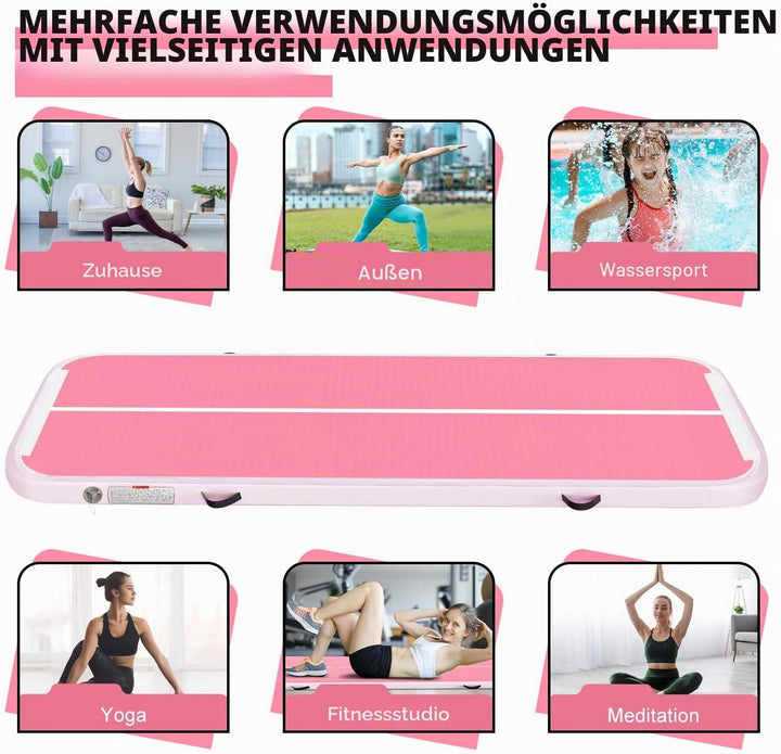 Aufblasbar Turnmatte Matten, 2M/ 3M/ 4M/ 5M/ 6M,10CM Hoch Luft-Trainingsmatte mit Luftpumpe, für Fam