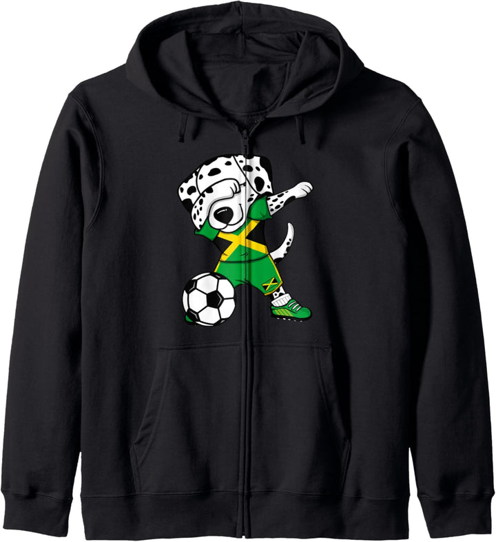Dabbing Dalmatiner Jamaika Fussball Jamaikanische Flagge Kapuzenjacke