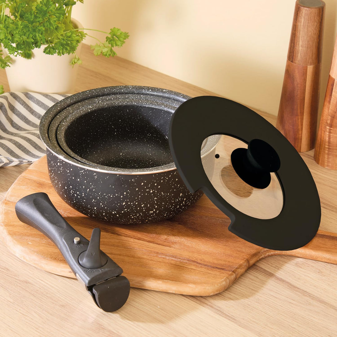 3 PAGEN® 3er-Set Töpfe mit abnehmbarem Griff – platzsparend stapelbar – ideal für kleine Wohnungen,