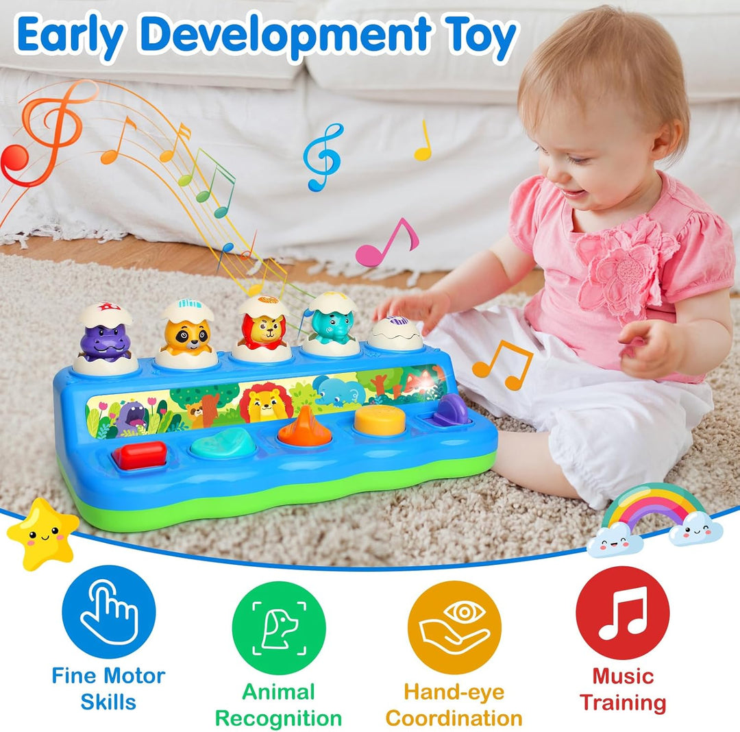 Yerloa Montessori Spielzeug ab 1 Jahr, Pop Up Tiere Spielzeug mit Musik, Tiere Ton, Licht, Early Lea