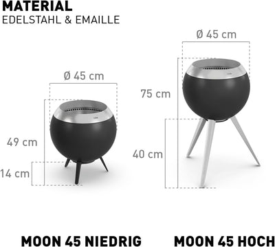 höfats - Moon 45 rauchfreie Feuerschale mit hohem Fuss aus Edelstahl - emaillierter raucharmer Feuer