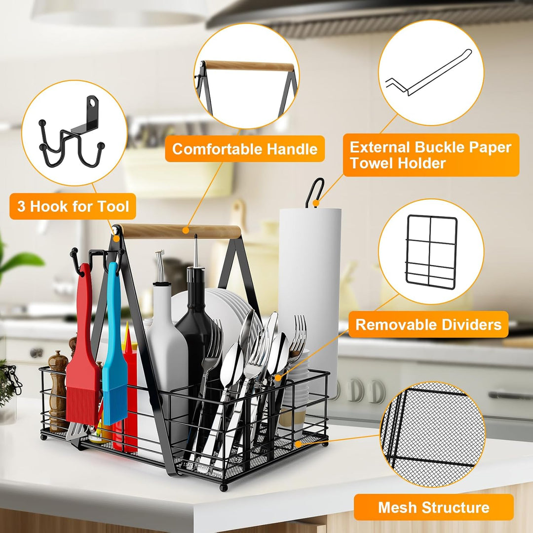 Grill-Caddy mit Papierhandtuchhalter, Grill-Caddy, Camping-Caddy für Teller und Utensilien, Picknick