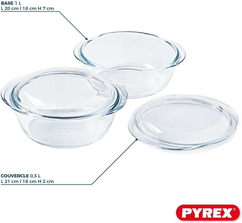 Pyrex 4 in 1 – 2 Schmortöpfe 1 l – Borosilikatglas – Kochen mit Dampffunktion – gekochte Küche – mik