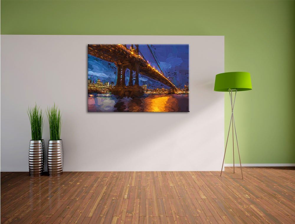 Pixxprint Manhatten Brücke New York Kunst Pinsel Effekt, Format: 100x70 auf Leinwand, XXL riesige Bi