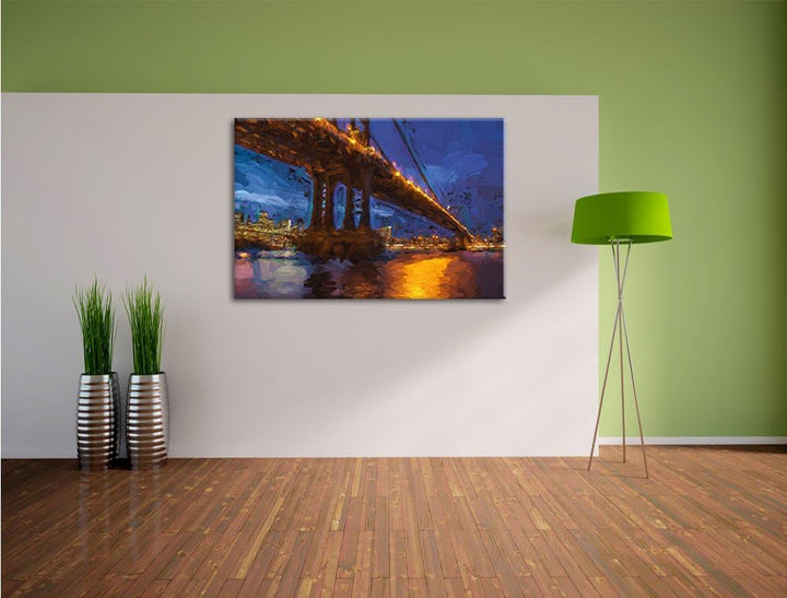 Pixxprint Manhatten Brücke New York Kunst Pinsel Effekt, Format: 100x70 auf Leinwand, XXL riesige Bi