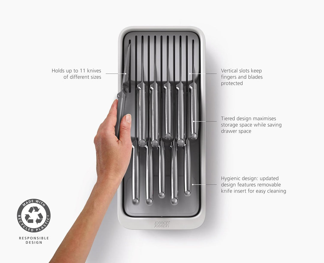 Joseph Joseph DrawerStore 2-Stufiger Messer Organizer, für bis zu 16 Messer, Zerlegbar, recyceltem P