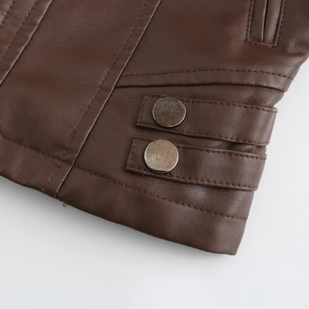 YYNUDA Damen Lederjacke Kurz Bikerjacke Stehkragen Reissverschluss Leder Jacke Übergangsjacke für He