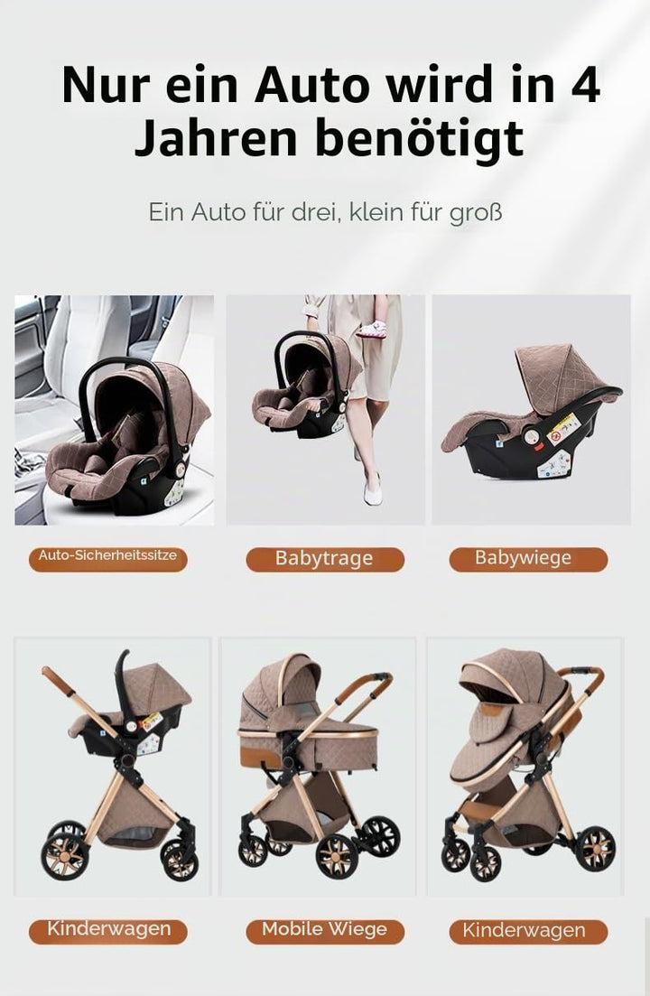 YAZOCO kinderwagen 3 in 1, Zusammenklappbar kinderwagen mit Wickeltasche,Komplettset Becherhalter,Mo