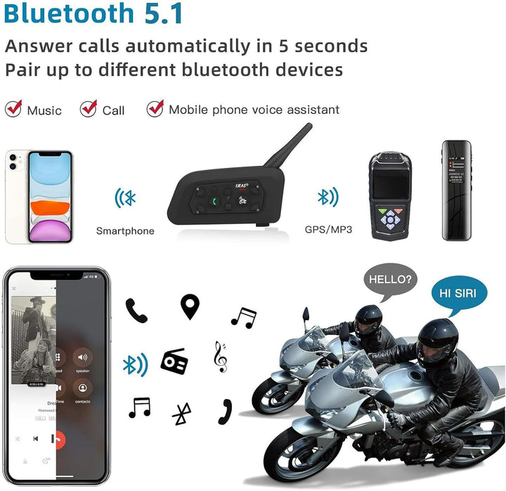 EJEAS V6PRO Motorrad Intercom Bluetooth Headsets 1200m bis zu 6 Reiters DSP-Rauschunterdrückung, Was