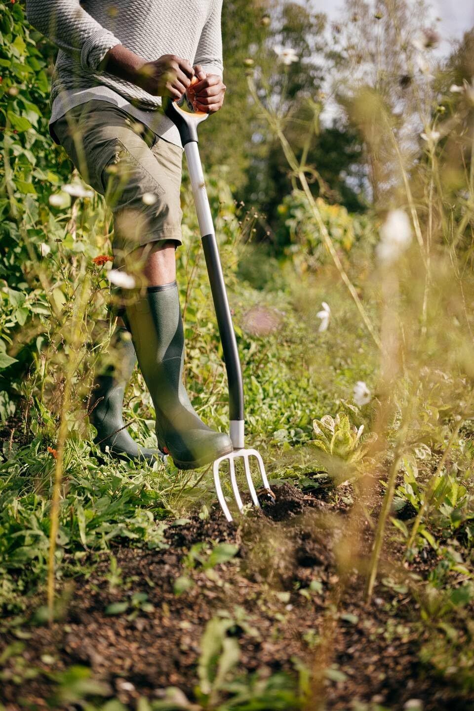 Fiskars Spatengabel für Harte, steinige Böden, Mit 4 Zinken, Länge: 120 cm, Qualitätsstahl-Zinken/Gl